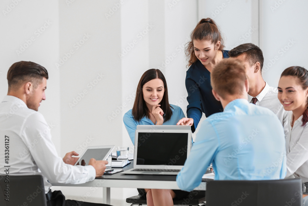 Team of young consulting experts on business meeting in office Team of young consulting experts on business meeting in office