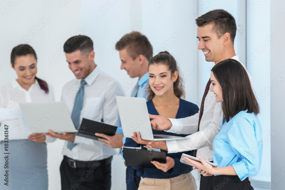 Team of young consulting experts on business meeting in office Team of young consulting experts on business meeting in office