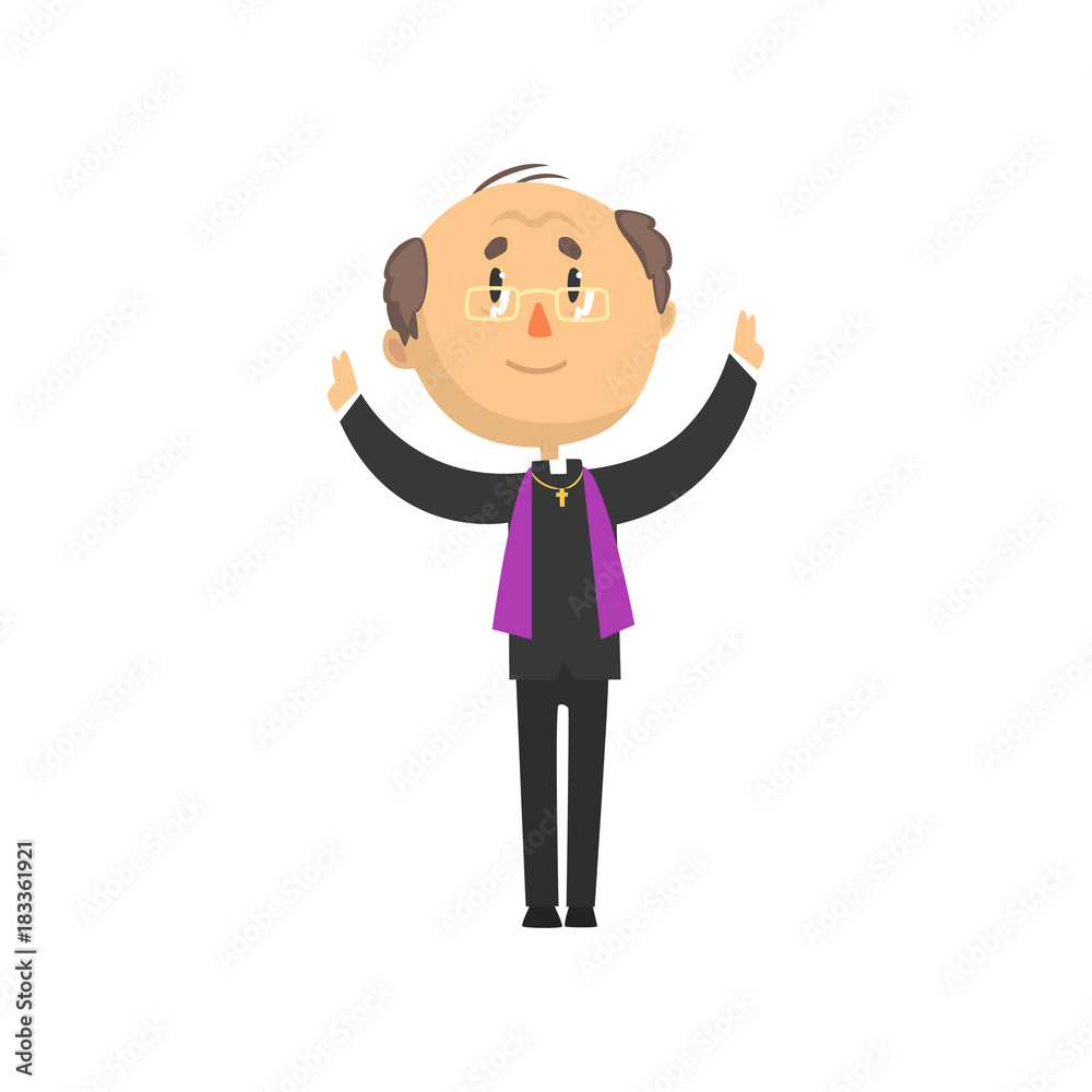 Mature catholic priest character preaching at church, catholic preacher, holy father cartoon vector illustration Mature catholic priest character preaching at church, catholic preacher, holy father cartoon vector illustration