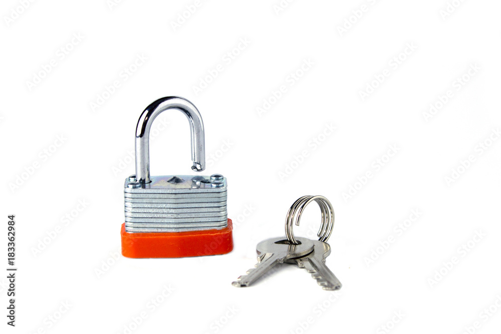 Padlock with key isolate on white Padlock with key isolate on white