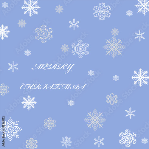 Christmas greeting card snowflakes lettering on a blue background