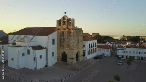 Aerial view of Faro with historic cathedral in the middle of old town, Portugal