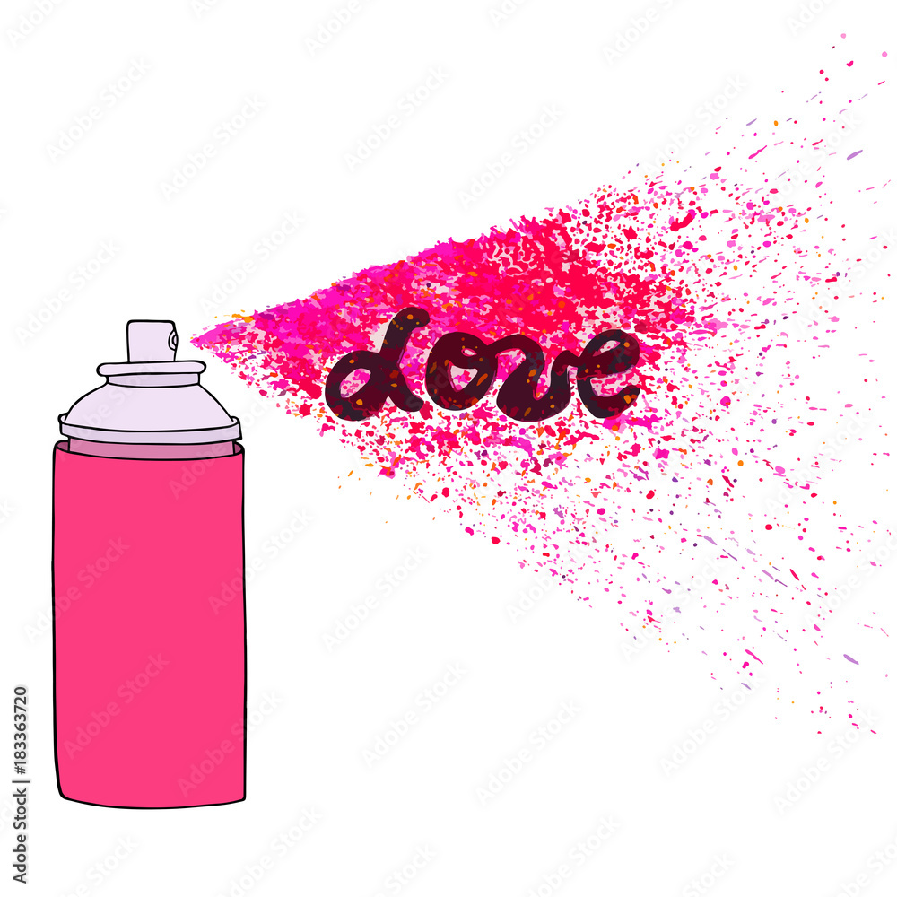 Graffiti spray paint bottle with splashes. Hand drawn artistic vector