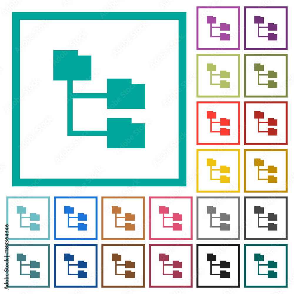 Folder structure flat color icons with quadrant frames Folder structure flat color icons with quadrant frames