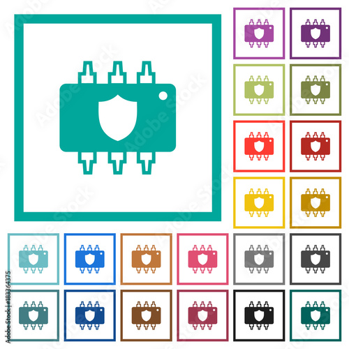 Hardware protection flat color icons with quadrant frames