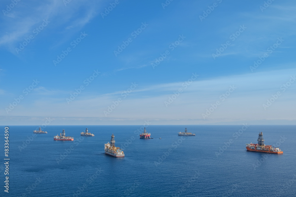 ship and drilling platform ,  offshore drill ships, ocean aerial