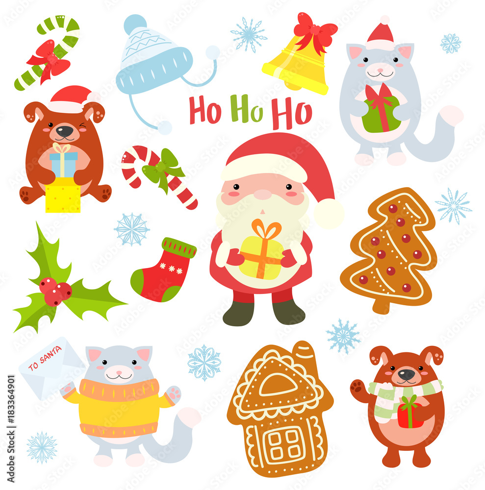Collection of Christmas characters - cute animals and Santa Claus