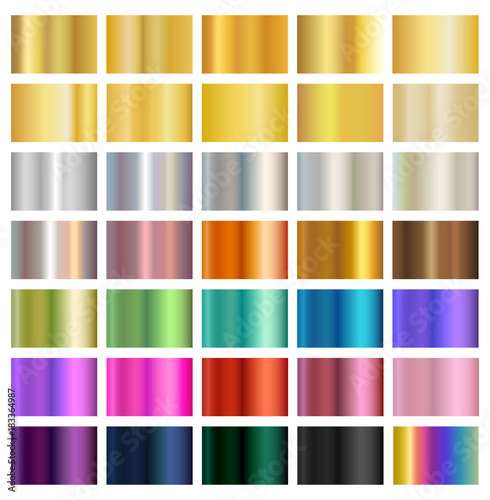 Multicolored metallic gradient backgrounds, metals, silver, gold, bronze, brass, copper, eps10 vector