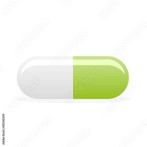 Flat capsule tablet or pill icon design isolated on the white background. Medicine and drugs illustration.