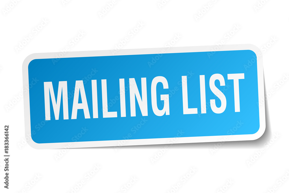 mailing list square sticker on white mailing list square sticker on white