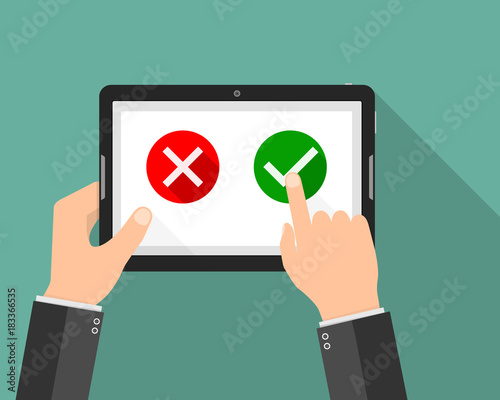 Tablet with Yes and No buttons. Vector illustration