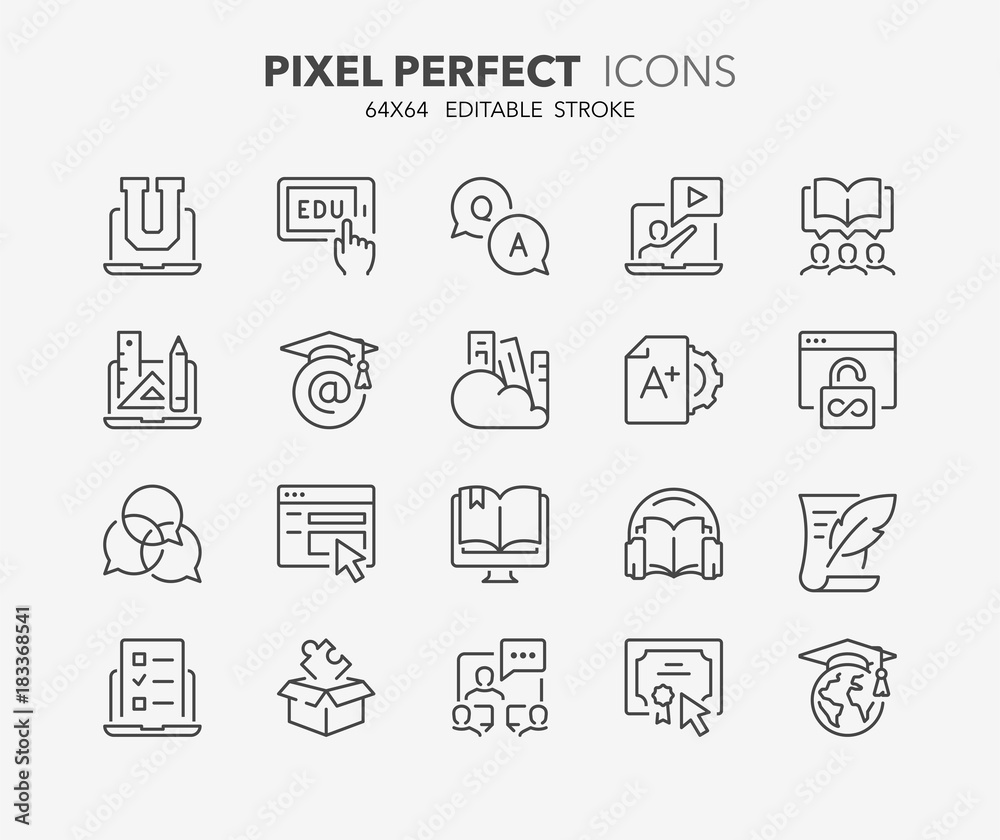online education thin line icons