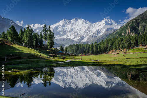 View of mighty Nanga Parbat Mountain (8,126 meters) Pakistan, also known as the Killer Mountain is one among the 14 eight-thousanders. photo