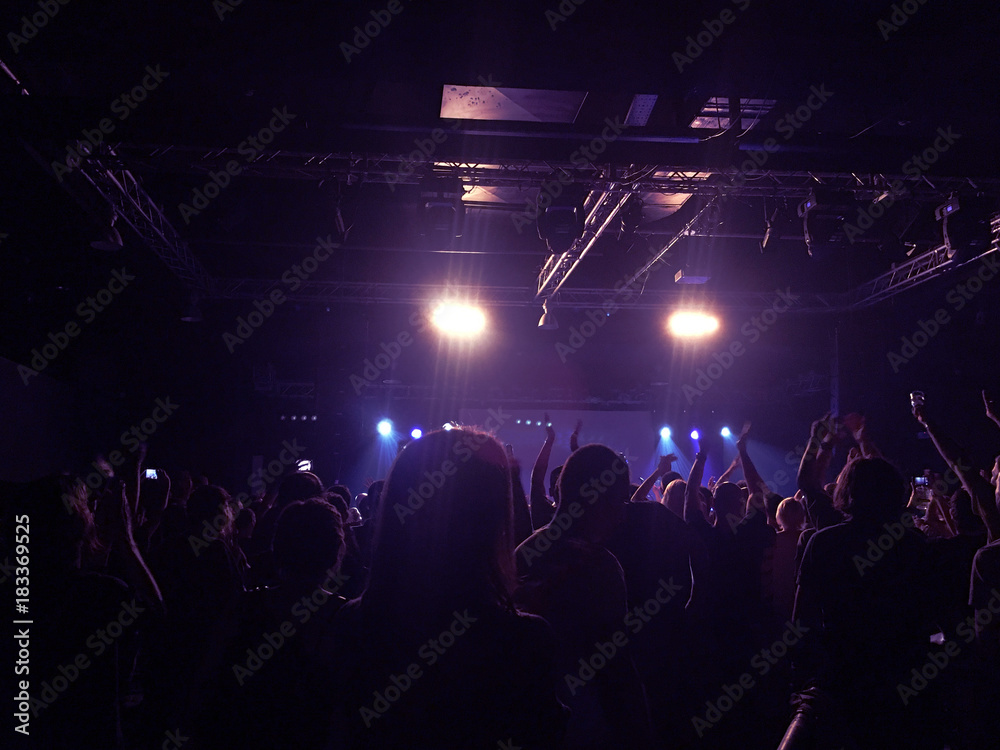 Crowd at the concert under the purple light