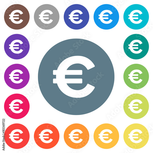 Euro sign flat white icons on round color backgrounds © botond1977