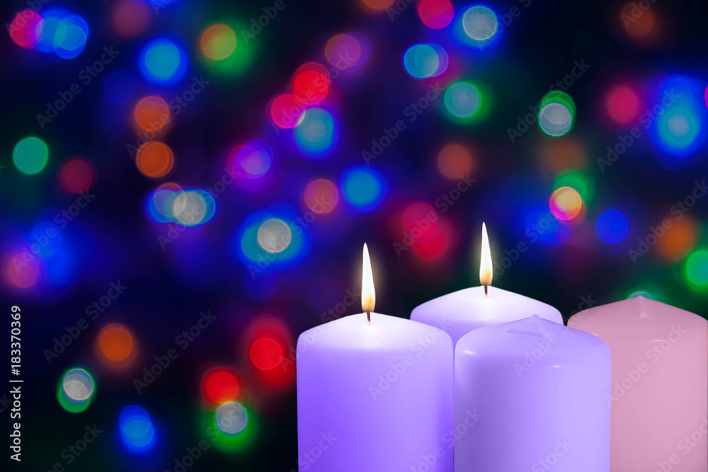 Christmas violet and pink candles. Second Sunday of the Advent