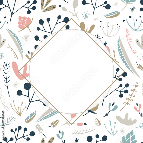 Magic forest template for text. Floral template with empty centre.