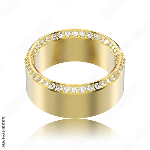 3D illustration isolated yellow gold elegant illusion decorative diamond ring with reflection