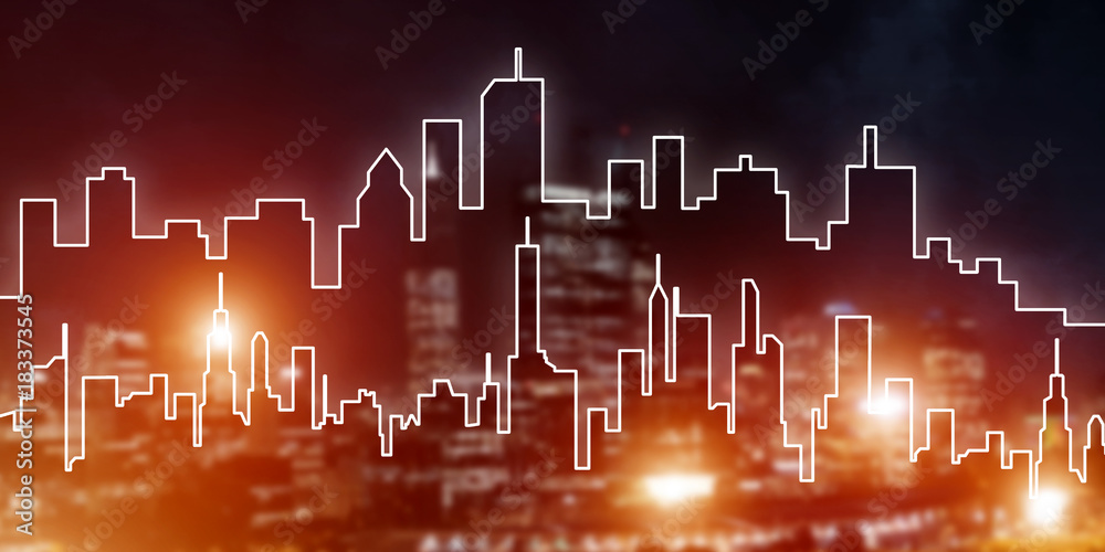 Background conceptual image of night illuminated town as symbol for active lifestyle