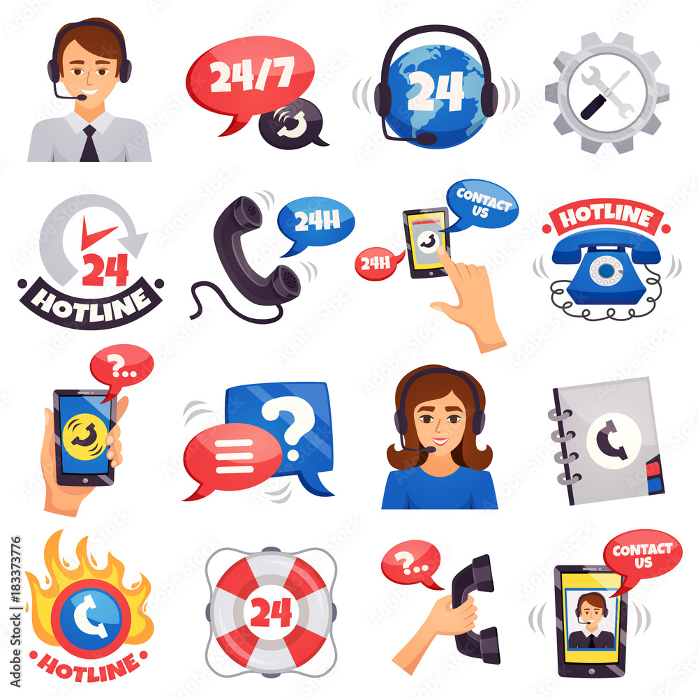 Fototapeta premium Call Center Colorful Icons Collection 