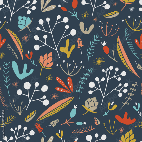 Wildwood floral seamless pattern. Vector forest print.