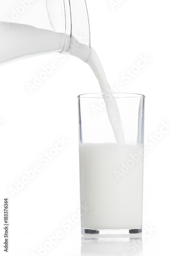 Fresh milk poured into a glass isolated