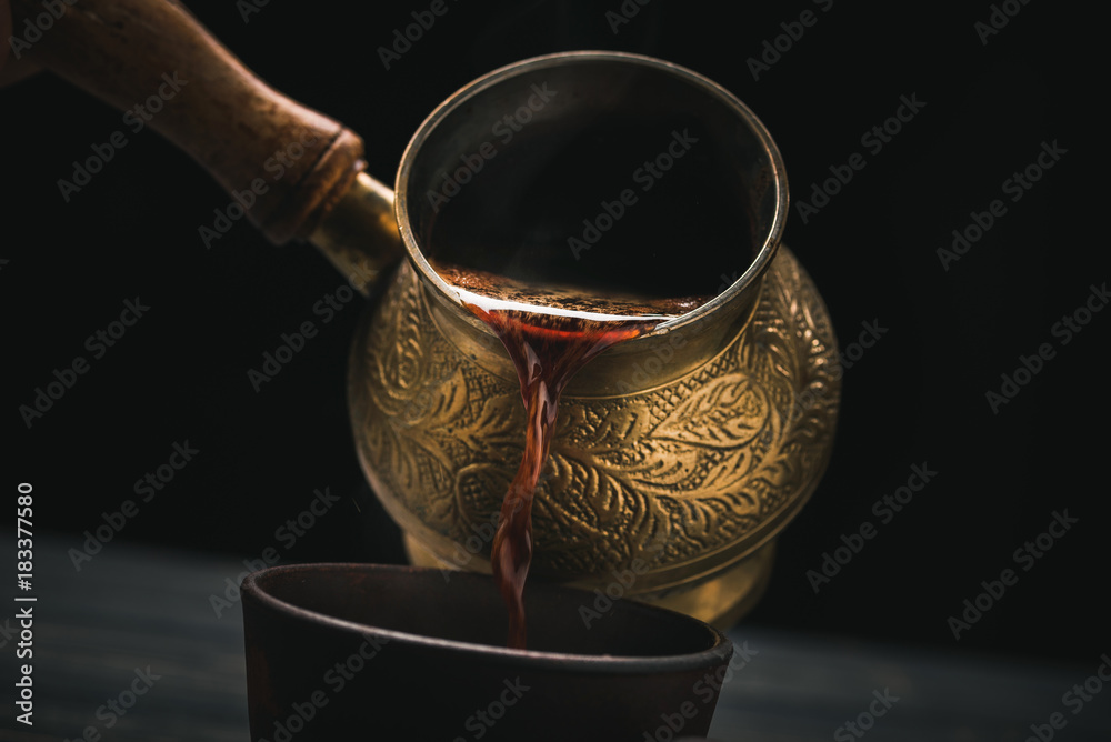 Pouring turkish coffee - obrazy, fototapety, plakaty 