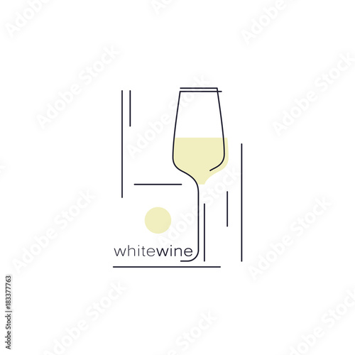 White wine. Glass with a drink. Icon in modern line style for restaurant menu, tasting, wine list, winery, shop. Vector illustration.