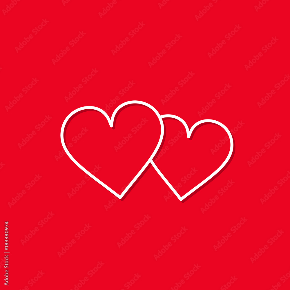 Two Love Hearts line icon isolated on red bakground. Vector