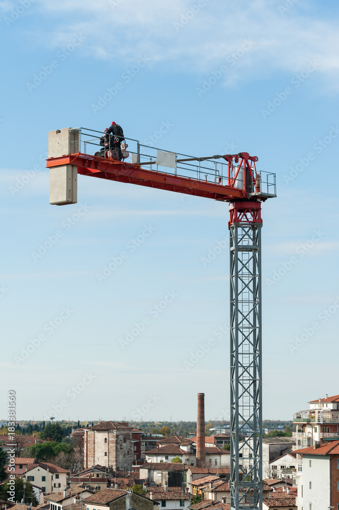 Assembly of a construction crane.