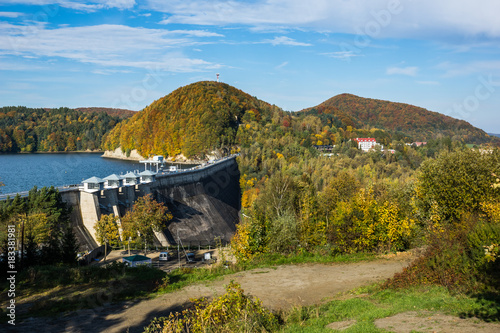 Obraz na płótnie Dam on the lake Solinskie in Solina, Bieszczady, Poland w salonie