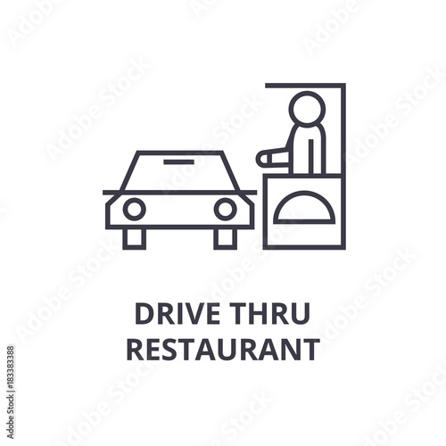 drive thru restaurant line icon, outline sign, linear symbol, flat vector illustration
