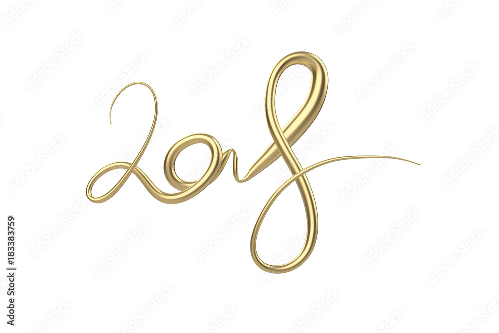 New 2018 year elegant golden lettering number figures isolated on white background. 3D illustration New 2018 year elegant golden lettering number figures isolated on white background. 3D illustration