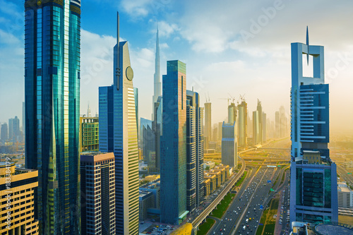 Dubai downtown skyscrapers and Sheikh Zayed road,Dubai,United Arab Emirates