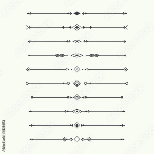 Dividers vector set isolated. Geometric horizontal vintage line border and text design element. Collection of decorative page rules. Separation select text. Minimalism