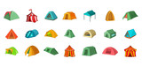 Tent icon set, cartoon style