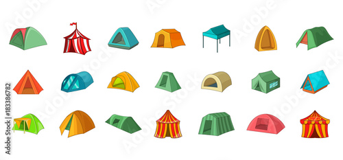 Tent icon set, cartoon style