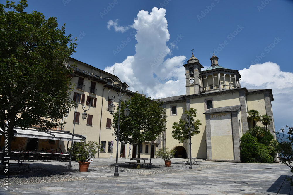 Naklejka premium Lago Maggiore, Italy, view to the Santuario della Santissima Pietà, Cannobio, Verbania, Piemont.