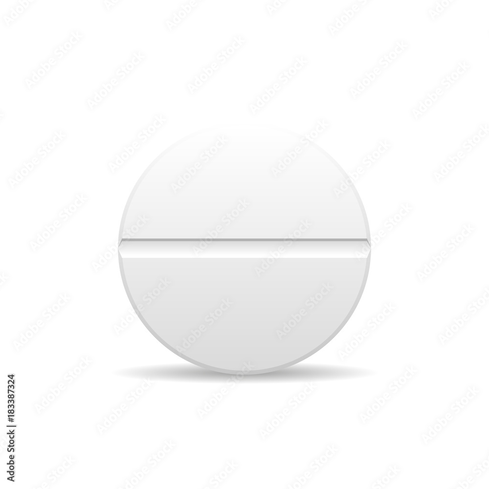 A circle pill on the white background. Vector illustration of realistic medicine and drugs. A circle pill on the white background. Vector illustration of realistic medicine and drugs.