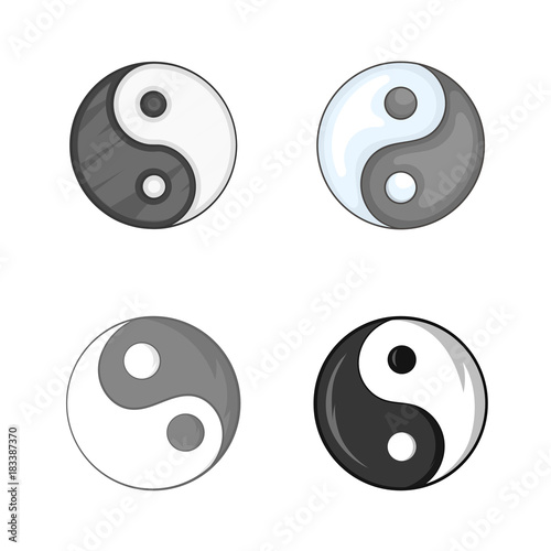 Yin yang symbol icon set, cartoon style