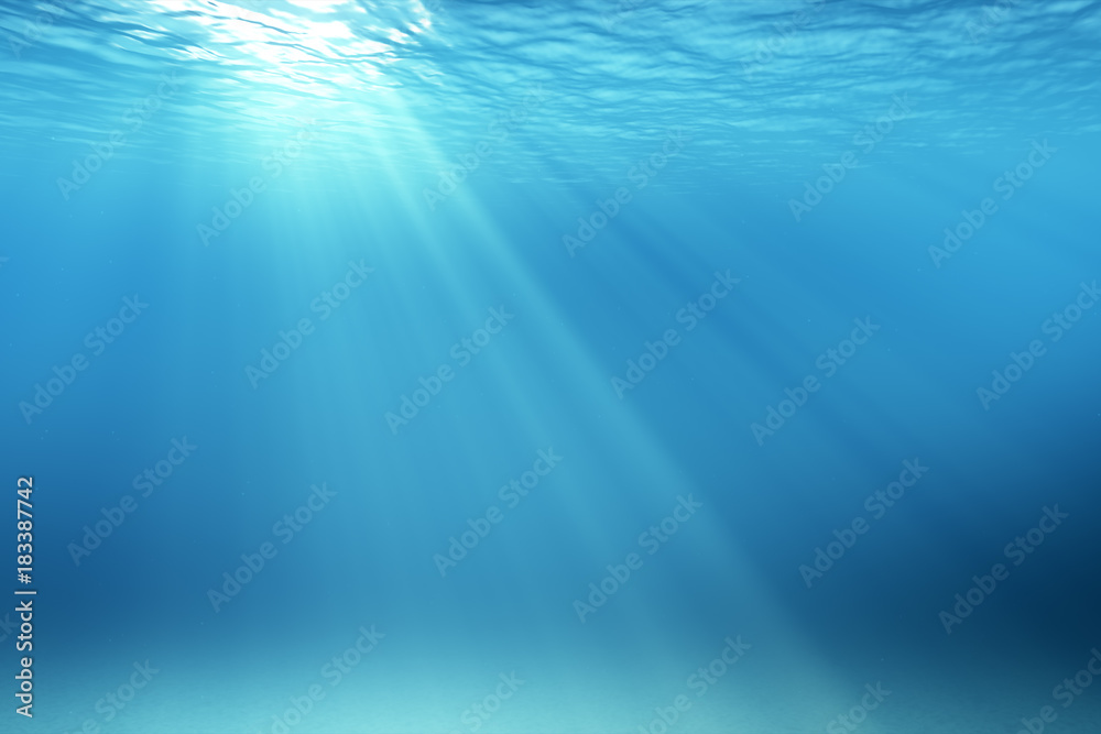 3d illustration underwater scene with air bubbles floating up and sun shining 3d illustration underwater scene with air bubbles floating up and sun shining
