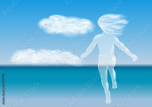 child running to the sea