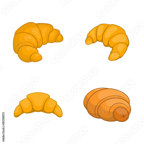 Croissant icon set, cartoon style