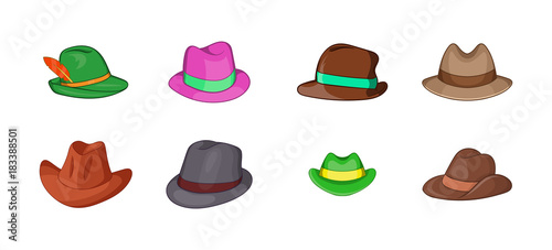 Panama hat icon set, cartoon style