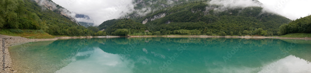 Lake Tenno panorama, Trentino Alto Adige, Italy.