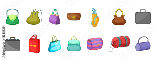 Hand bag icon set, cartoon style