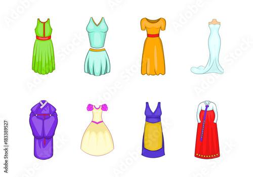 Dress icon set, cartoon style