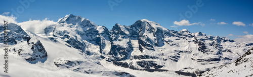 Piz Bernina and Morteratsch peaks in Switzerland photo