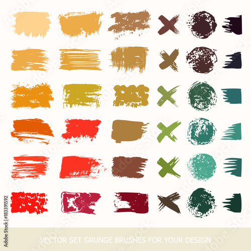 Painted grunge stripes set. Black labels, paint texture. Brush strokes vector. Colored belly labels. Background handmade design elements. photo