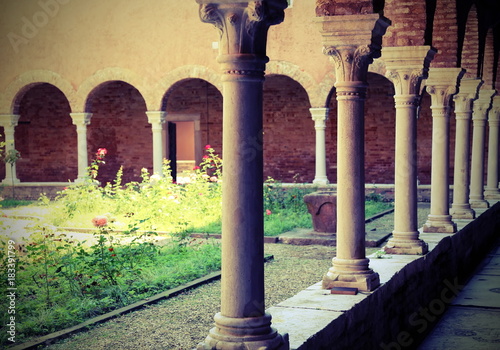 colonnade of a medieval cloister of an ancient convent